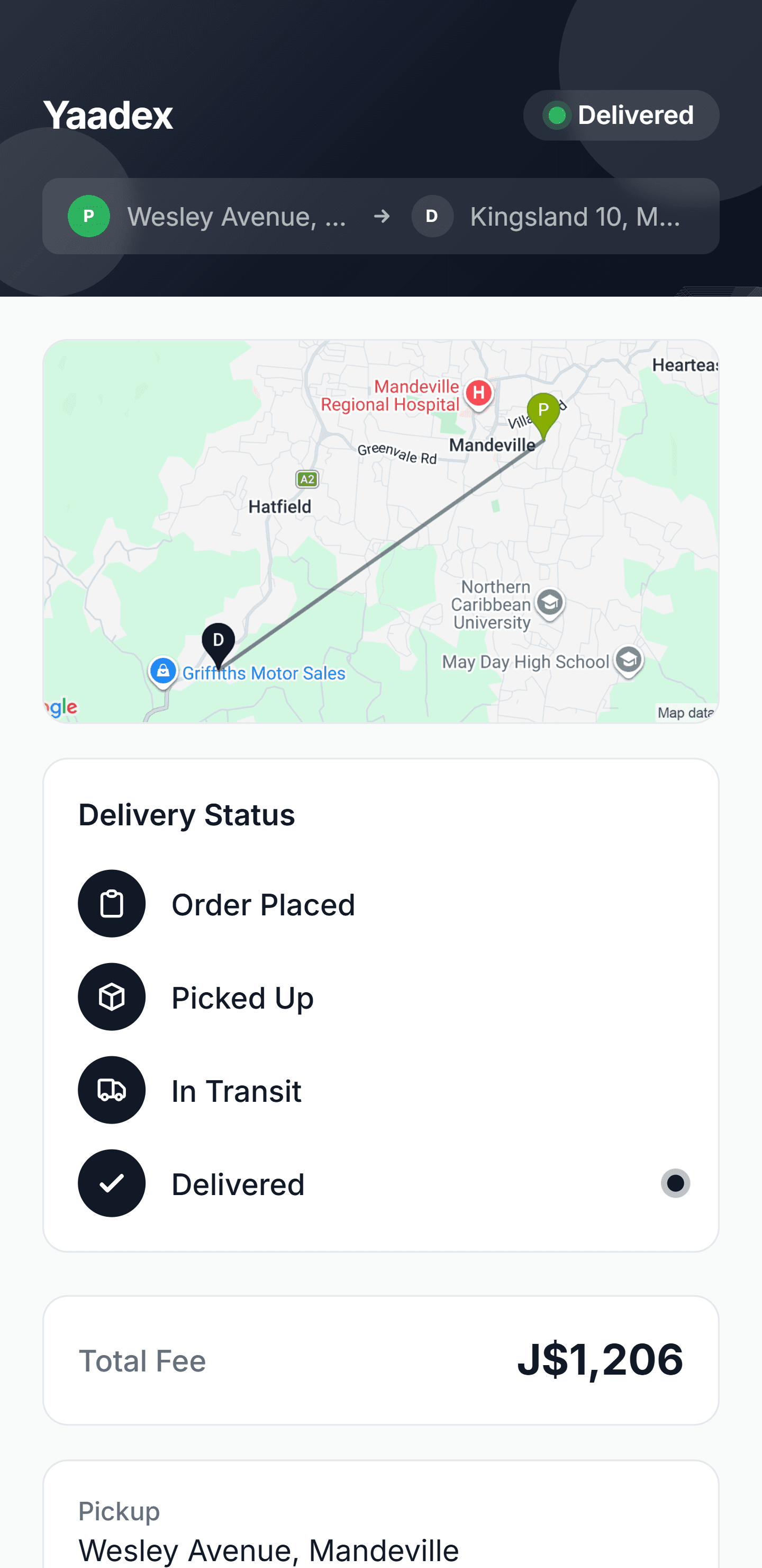 Customer tracking page on phone