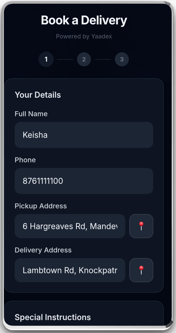 Customer booking page top