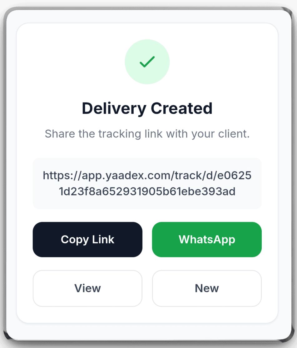 Delivery created confirmation